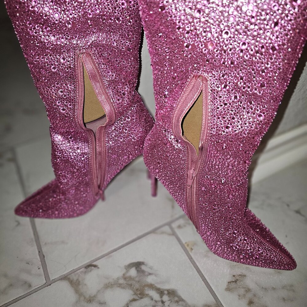 Steve Madden Vivienne Pink Rhinestone OTK Boots - Picture 5 of 8